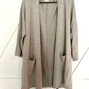 DONNI. Cream/Sage Green Striped Women's Cardigan